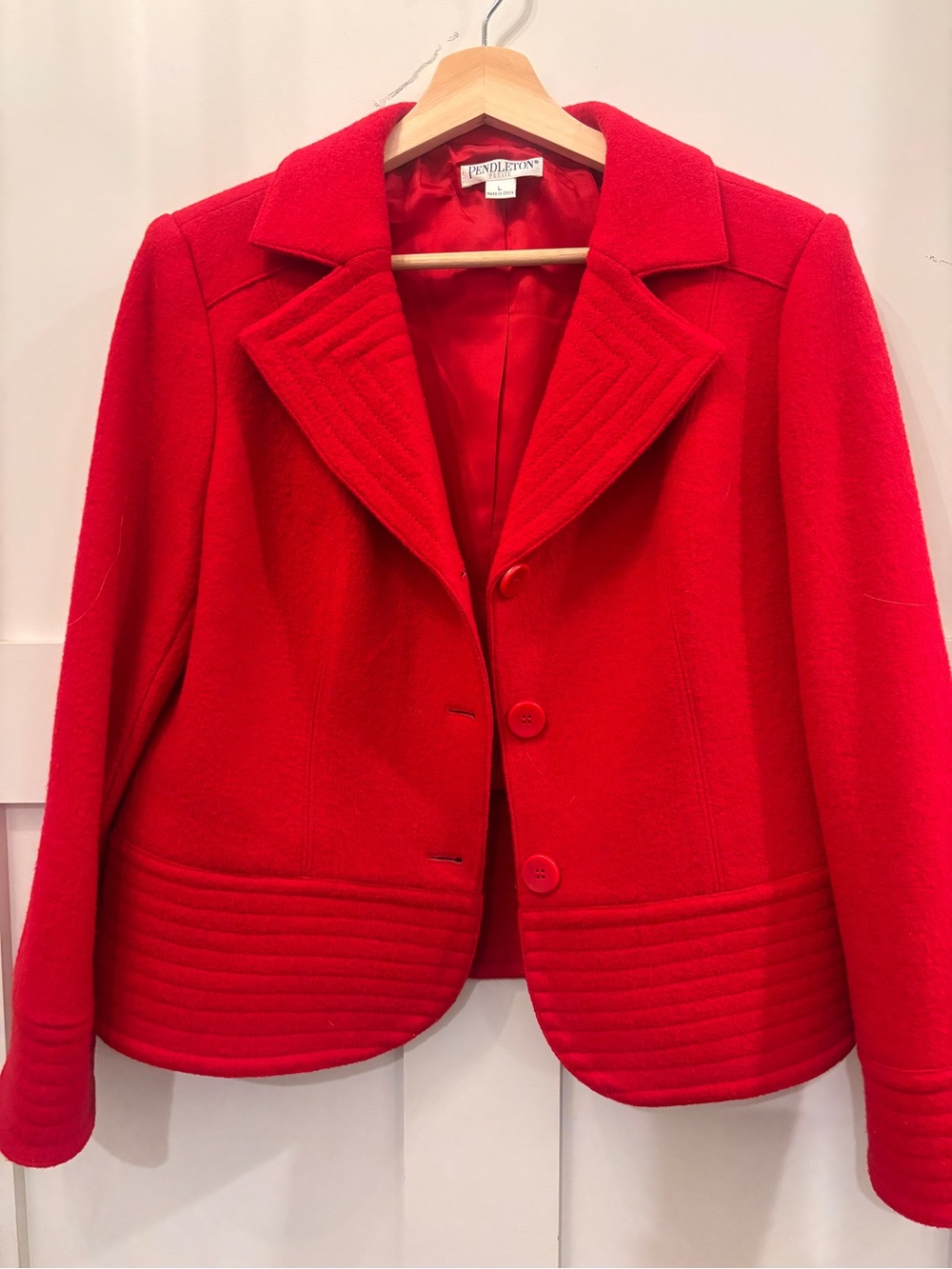 Pendleton Bright Red Quilted Hem Wool Blazer